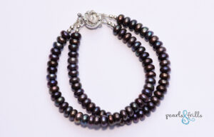 Button freshwater pearl bracelet peacock sterling silver