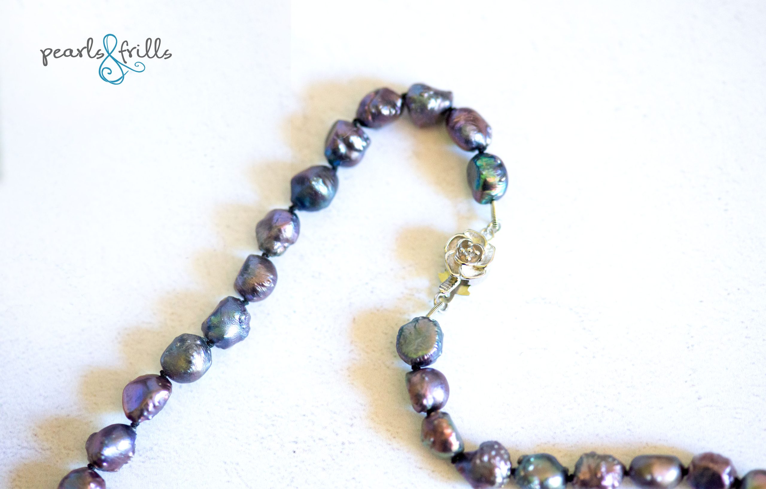 Rosebud pearl necklace - sterling silver 3 rosebud pearl necklace
