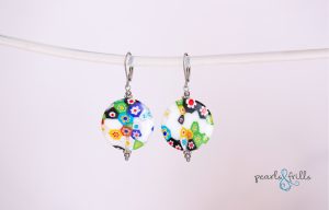 Millefiori floral glass earrings stainless steel