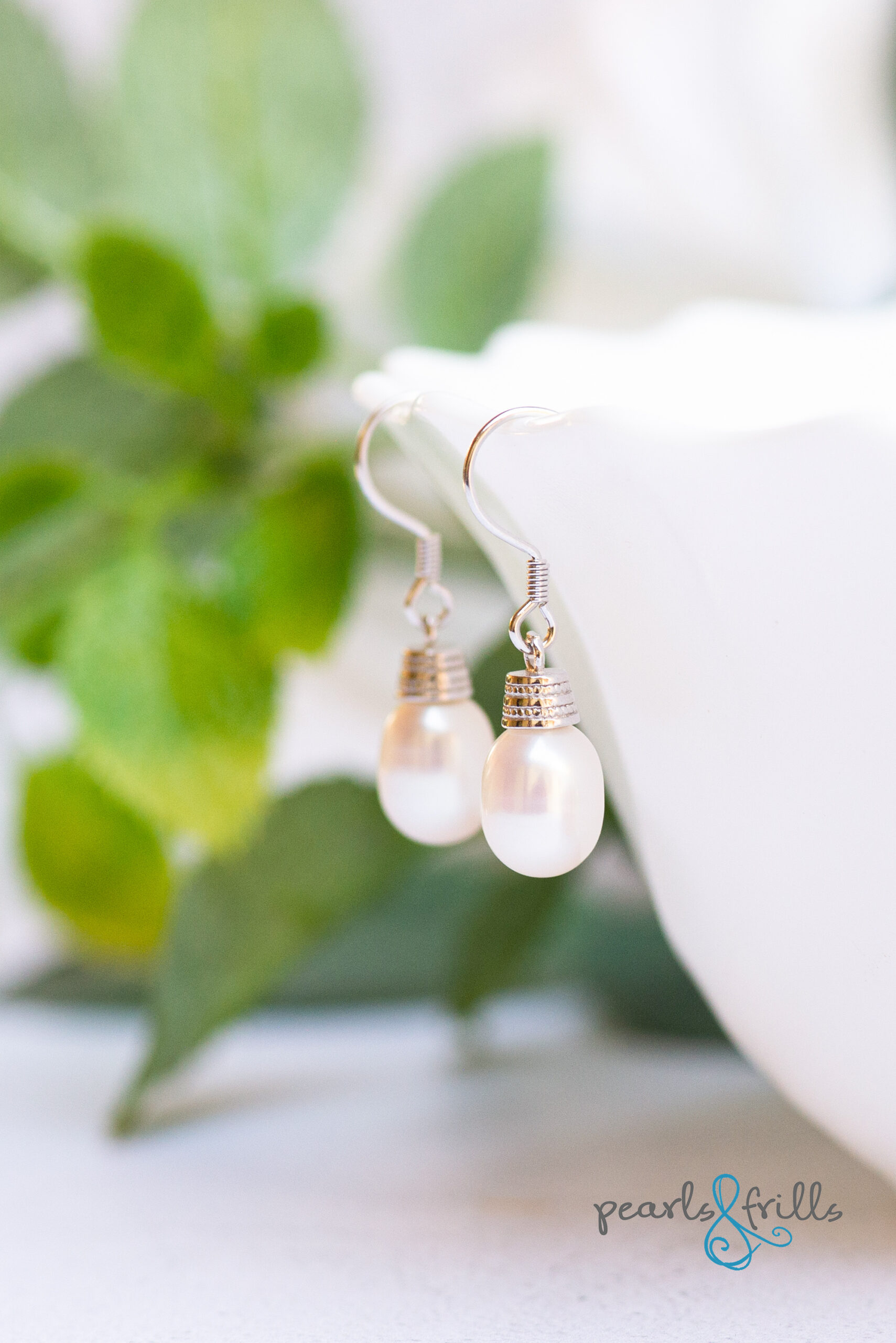 White pearl earrings - sterling silver 2 white pearl bridal dangle earrings sterling silver