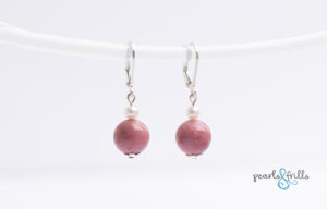 Rhodonite pearl earrings sterling silver