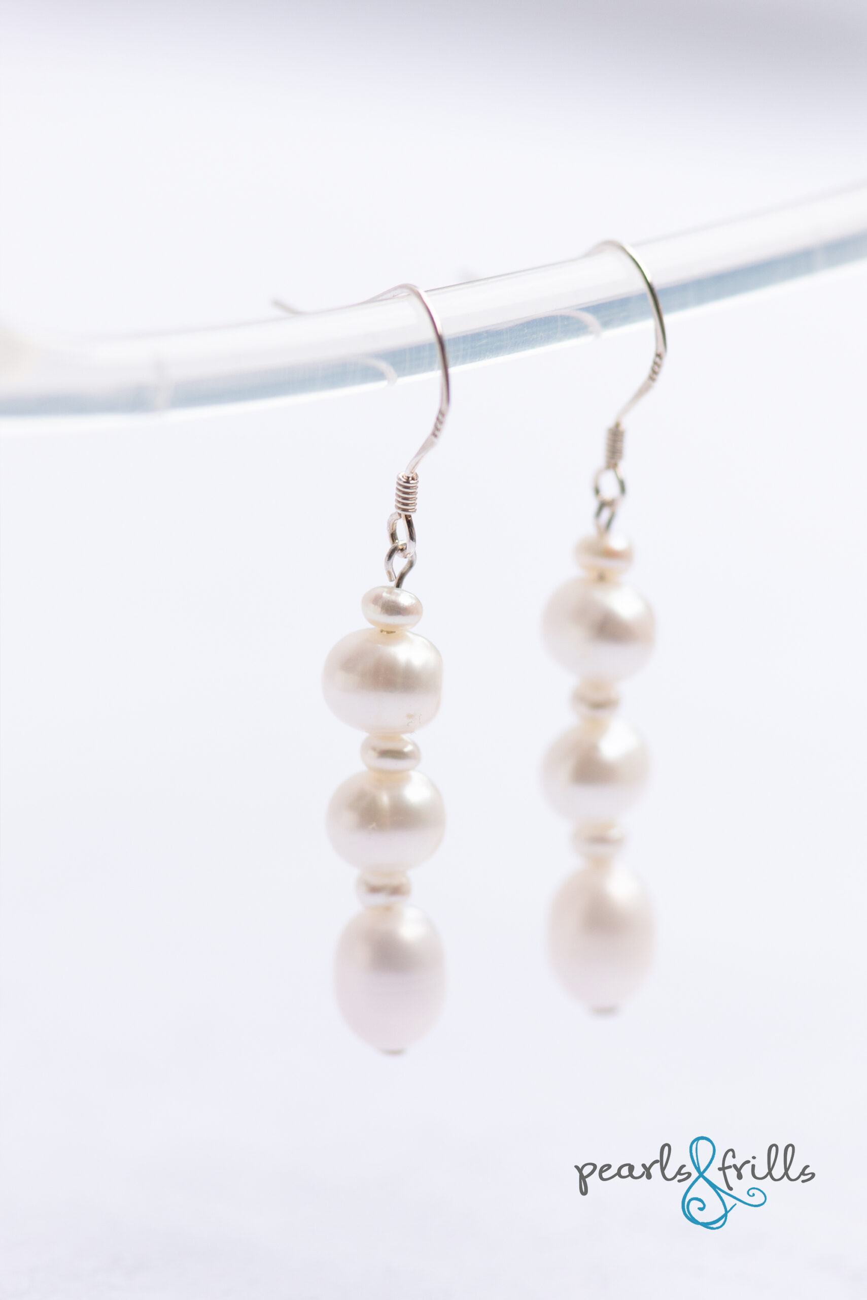White pearl dangle earrings - sterling silver 2 white pearl dangle earrings