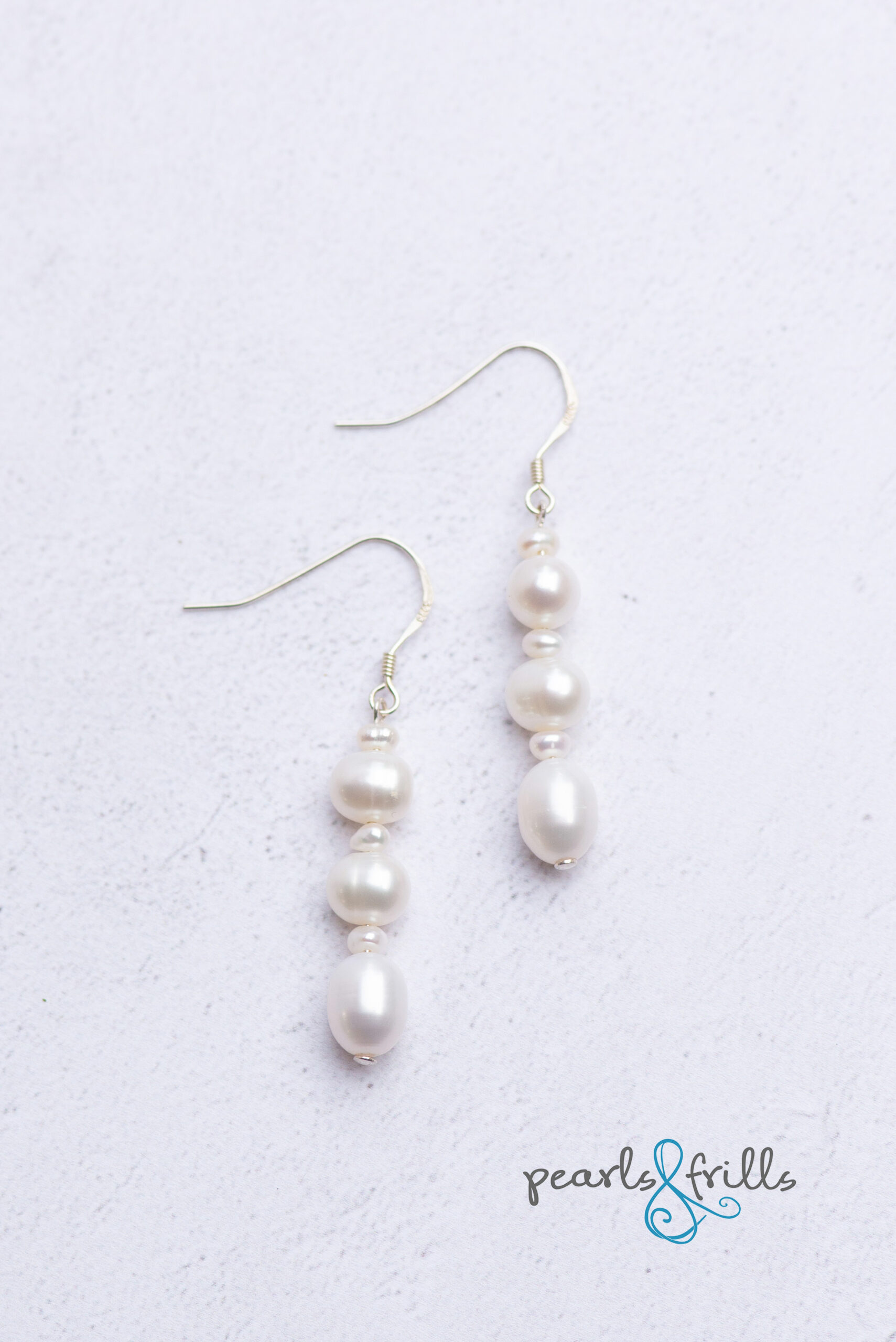 White pearl dangle earrings - sterling silver 3 white pearl dangle earrings