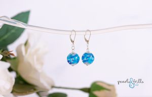 blue lampwork bead earrings sterling silver