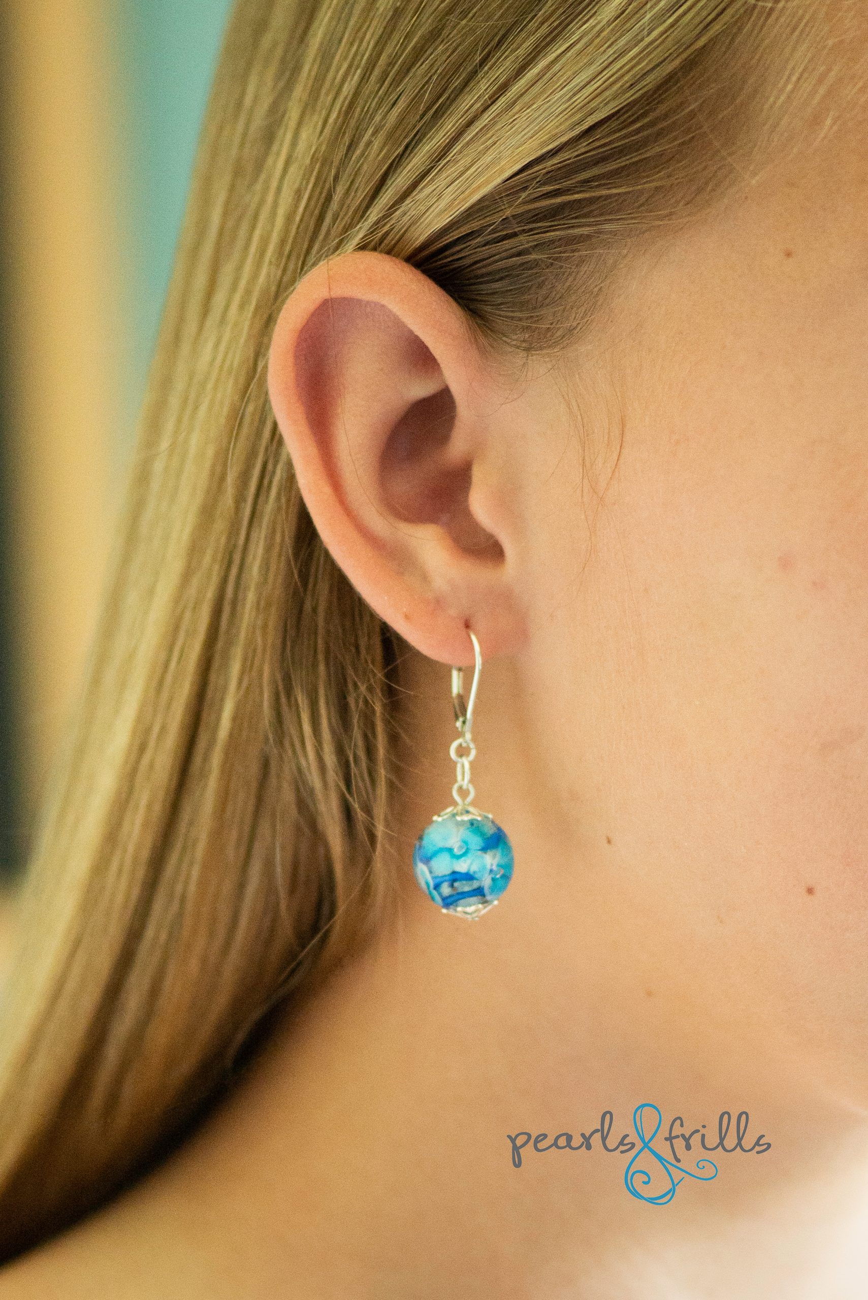 Blue lampwork bead earrings - sterling silver 2 blue lampwork earrings sterling silver