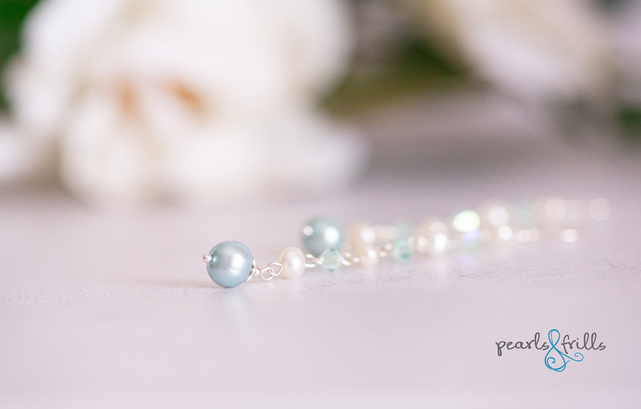 Something blue pearl earrings - sterling silver 3 blue and white freshwater pearl bridal earrings