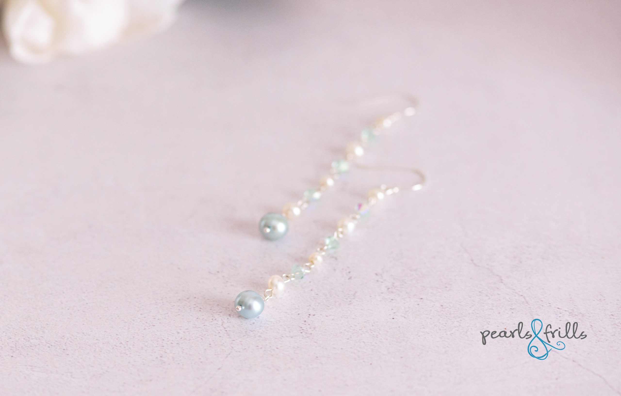 Something blue pearl earrings - sterling silver 4 blue and white freshwater pearl bridal earrings