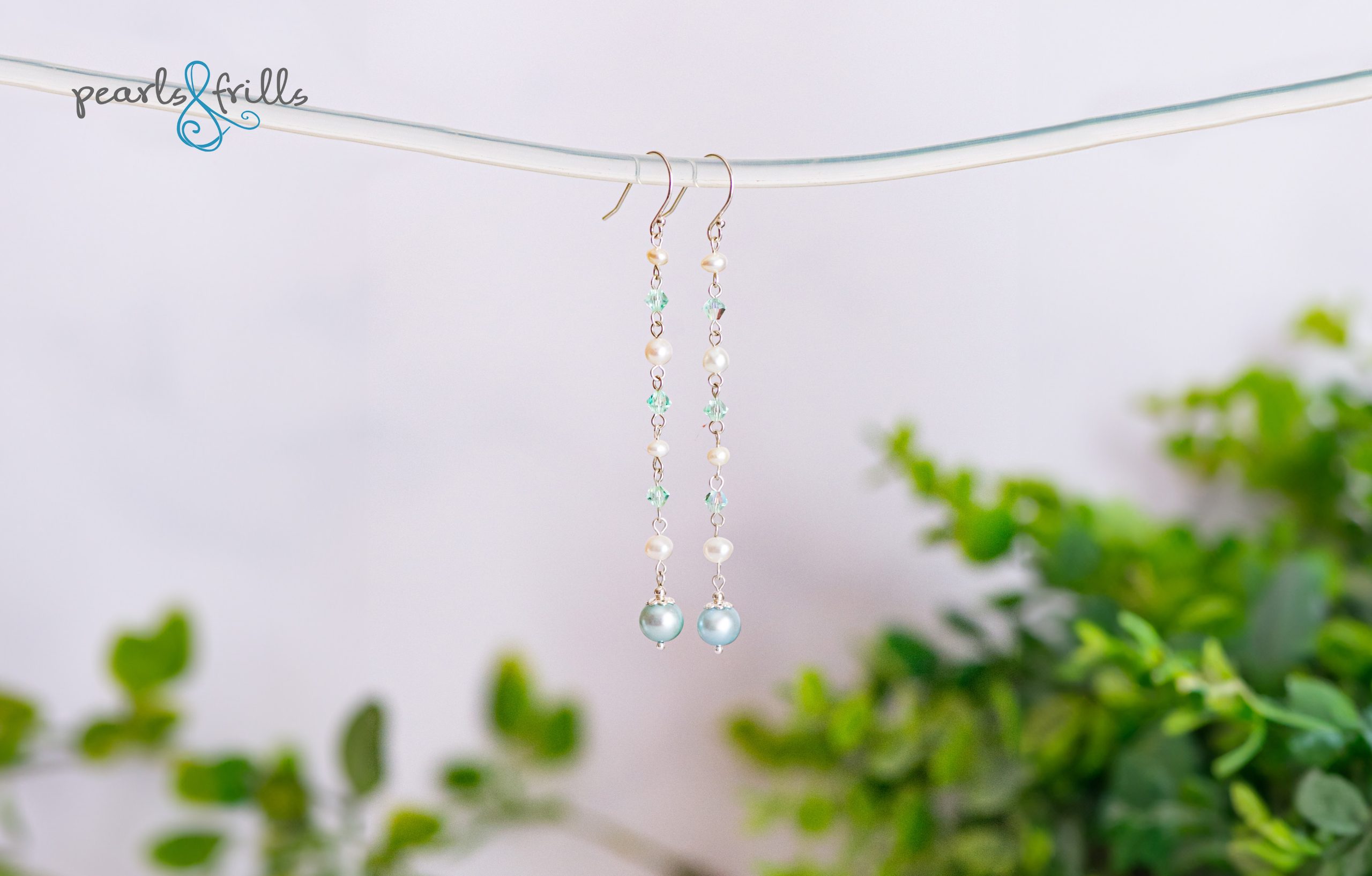 Something blue pearl earrings - sterling silver 1 blue and white pearl bridal earrings
