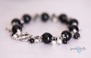 obsidian pearl cluster bracelet stainless steel