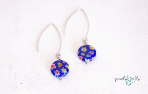 royal blue millefiori glass earrings