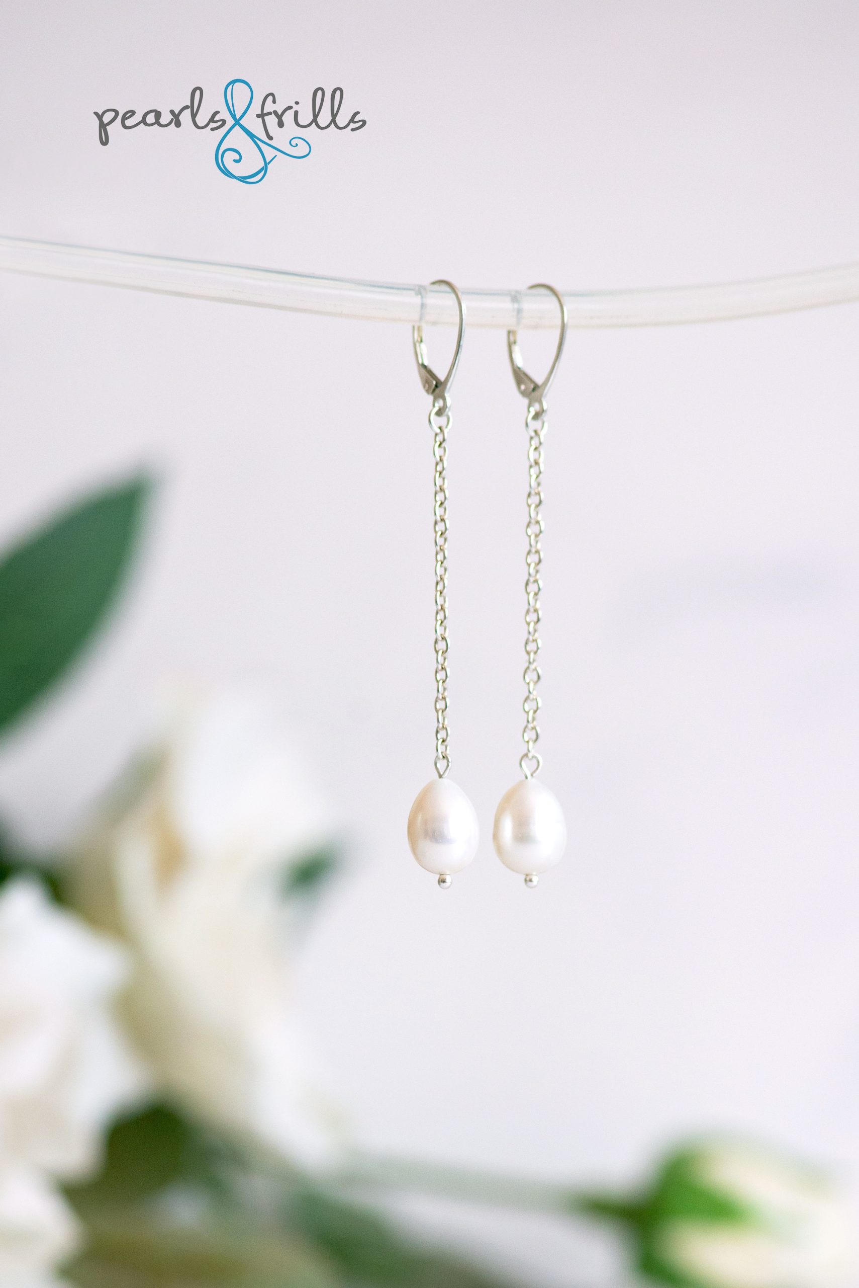 White pearl dangle earrings - sterling silver 2 white pearl dangle earrings