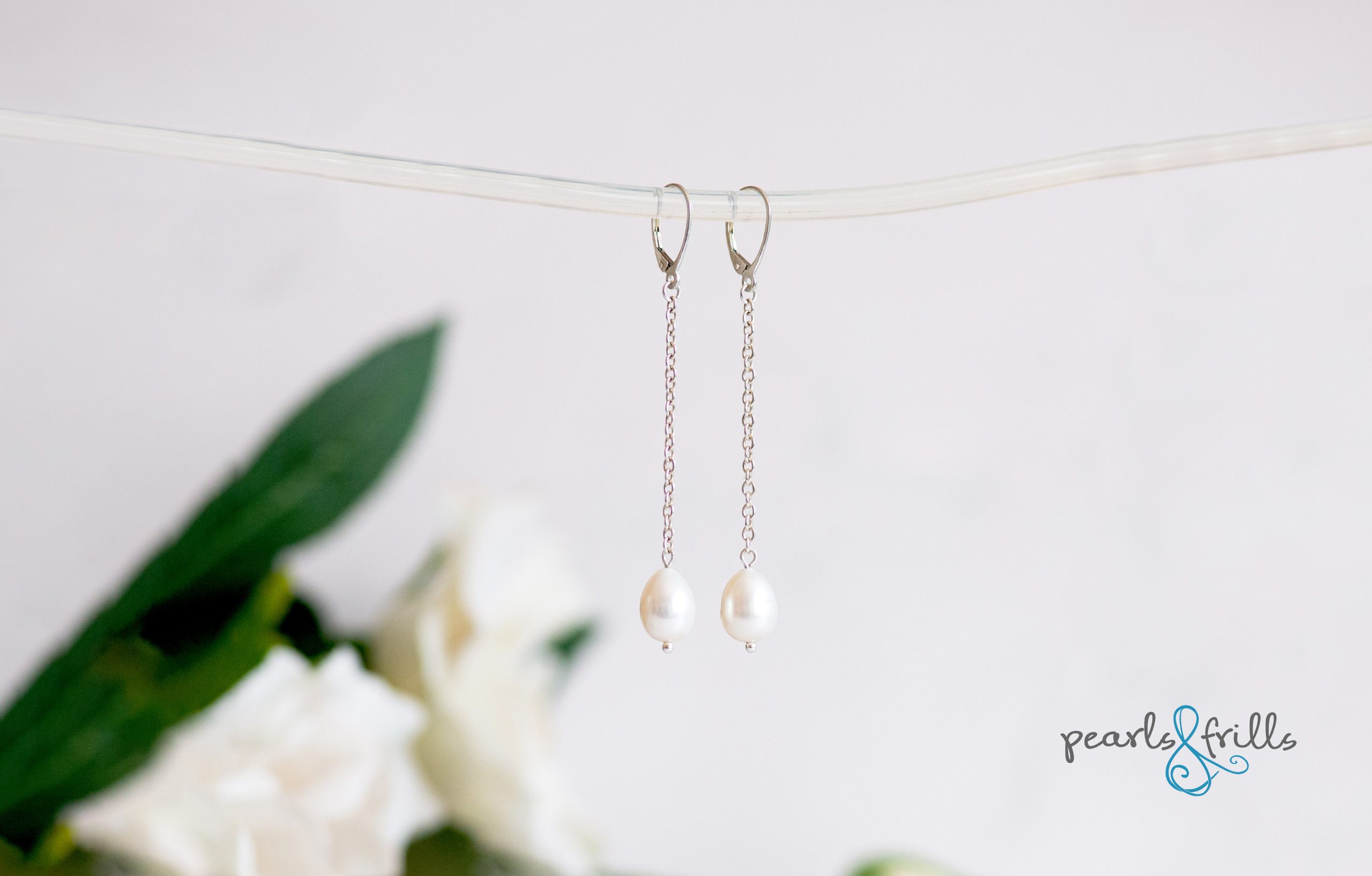 White pearl dangle earrings - sterling silver 1 white pearl dangle earrings
