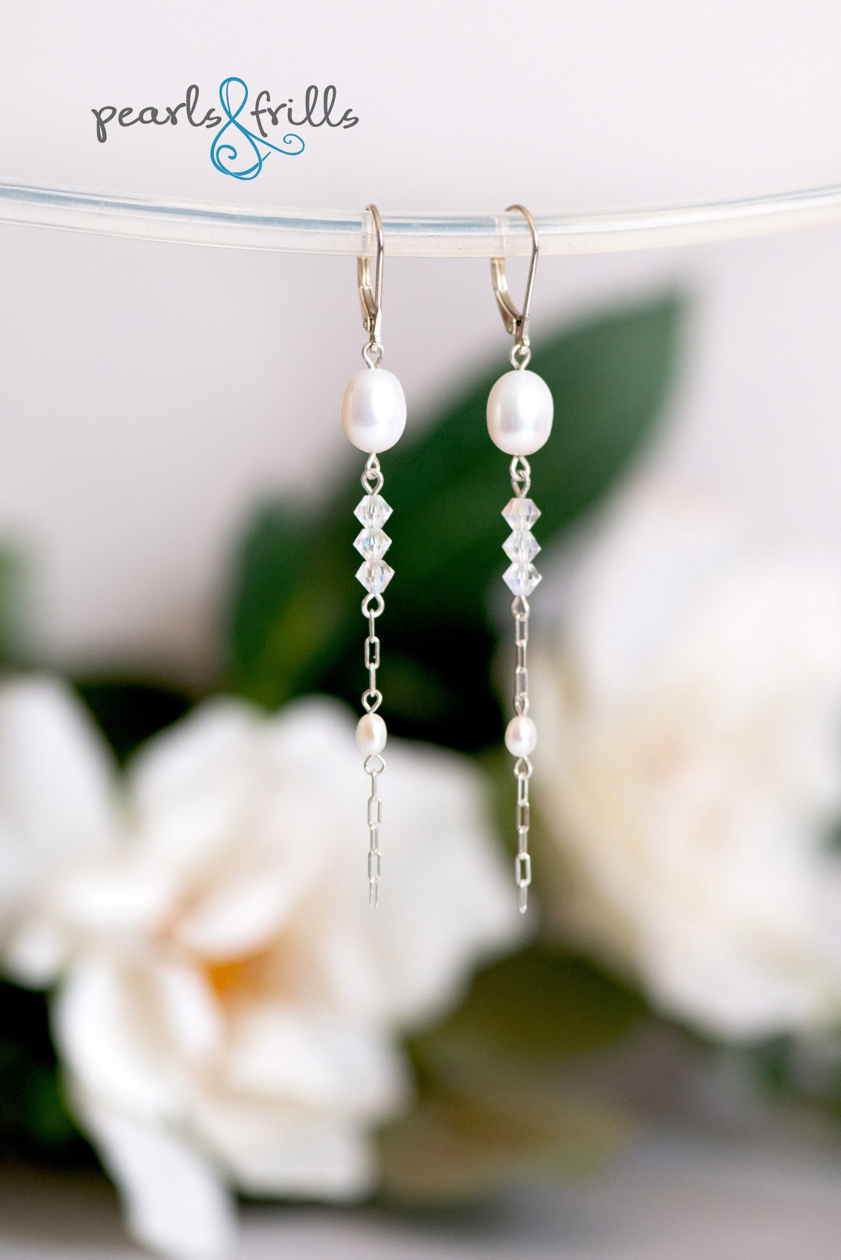 White pearl earrings - sterling silver 2 white pearl bridal earrings