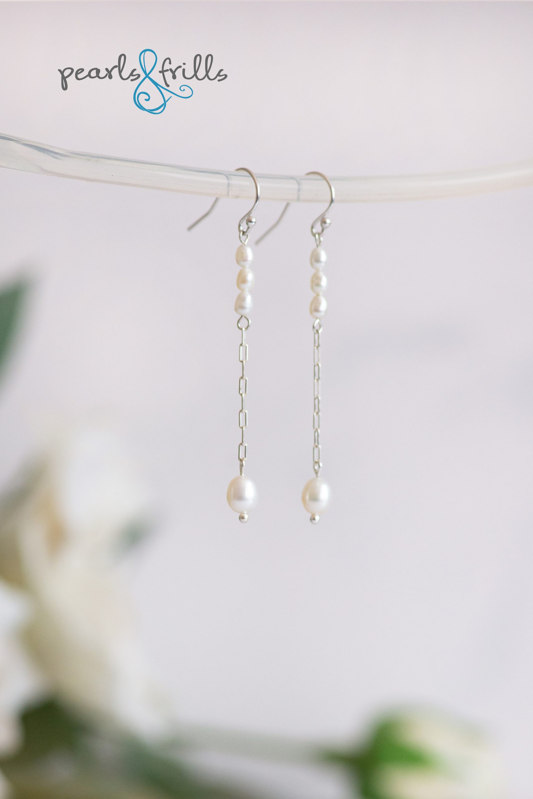 White pearl dangle earrings - sterling silver 3 white pearl dangle earrings
