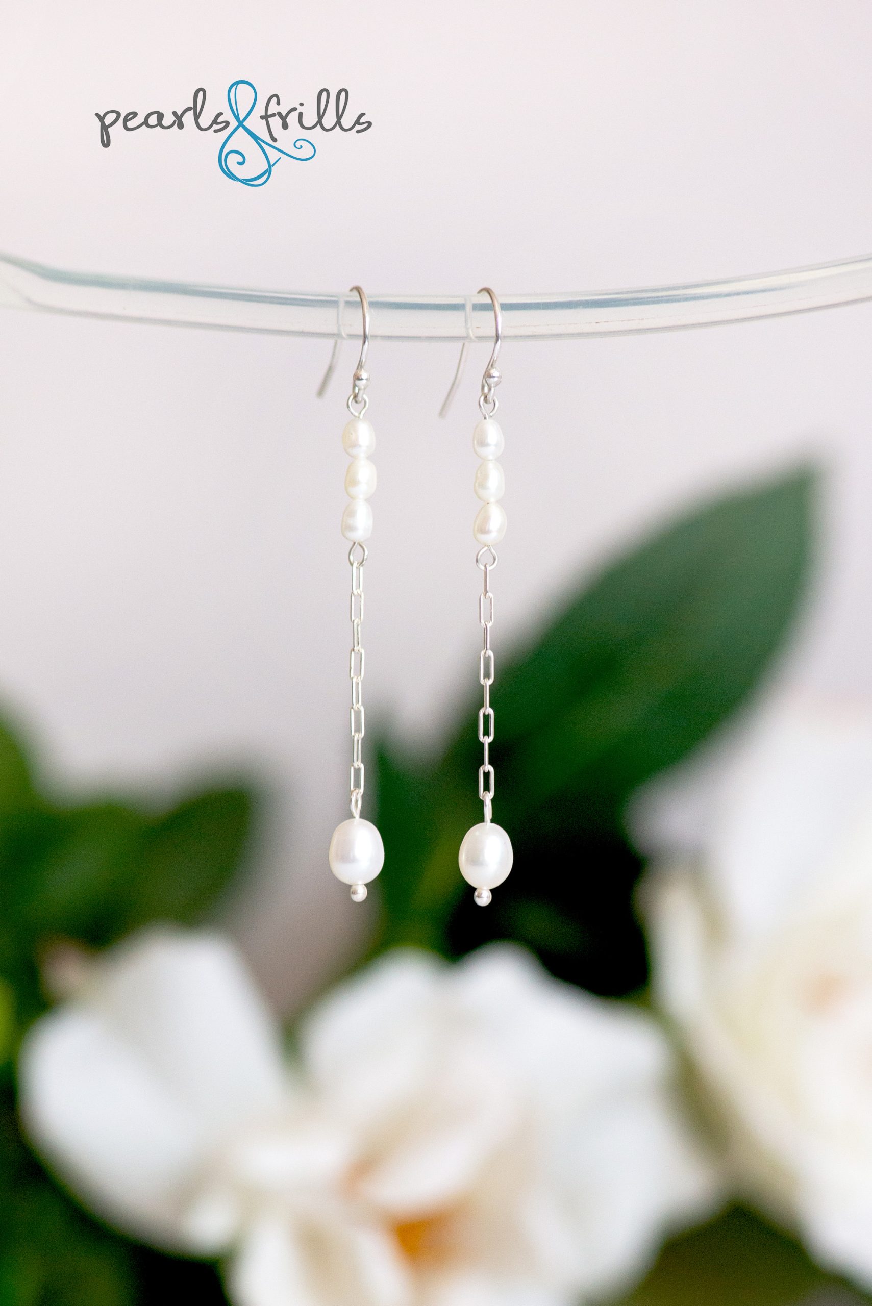 White pearl dangle earrings - sterling silver 2 white pearl dangle earrings