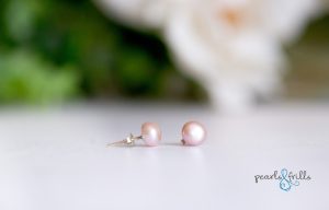 Pink pearl stud earrings