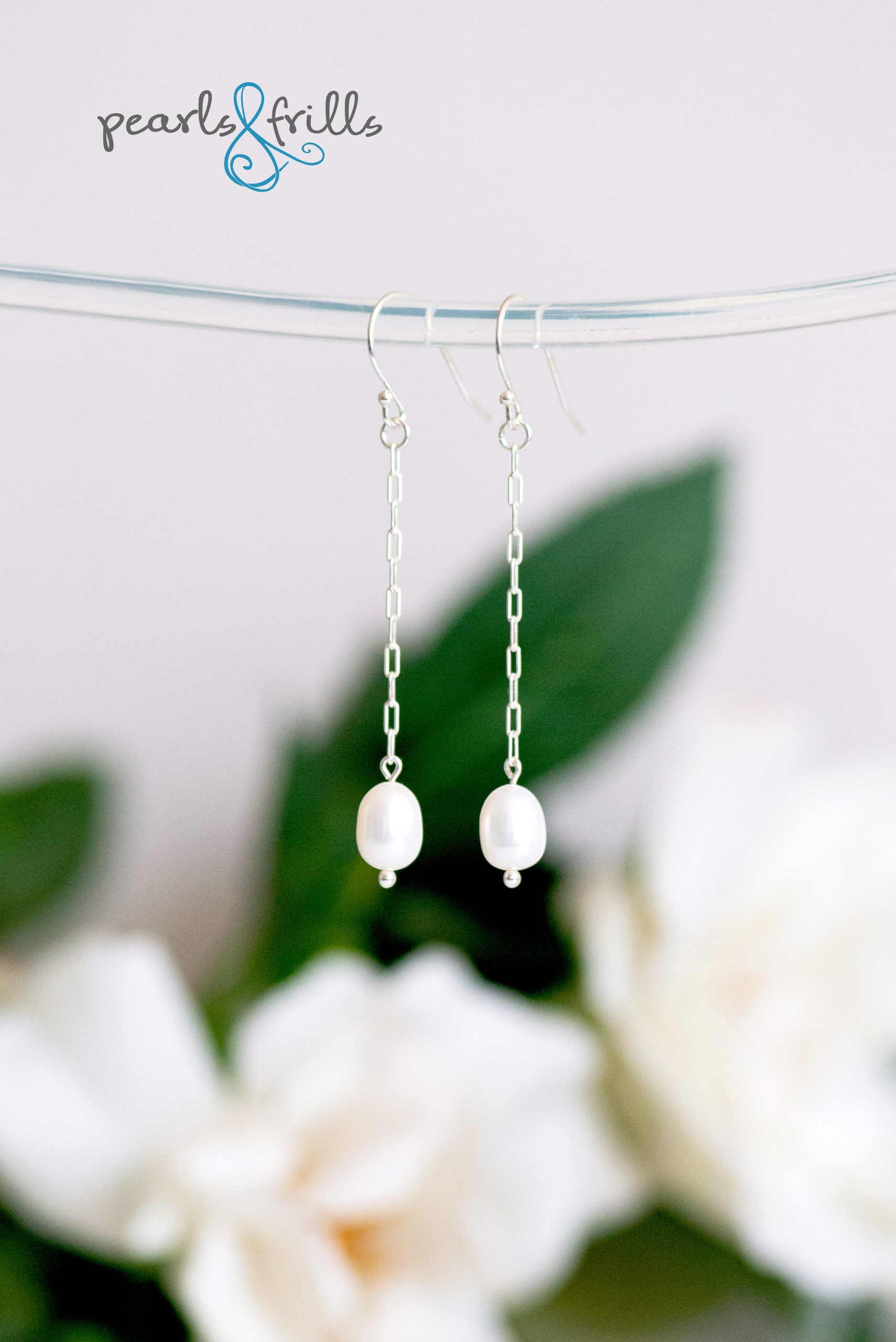 White pearl dangle earrings - sterling silver 2 white pearl dangle earrings paperclip