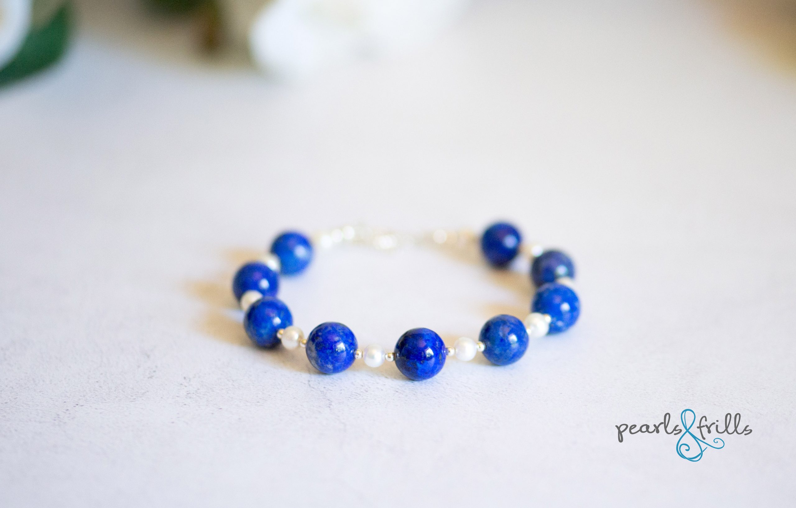 Lapis Lazuli pearl bracelet - sterling silver 1 lapis lazuli pearl bracelet