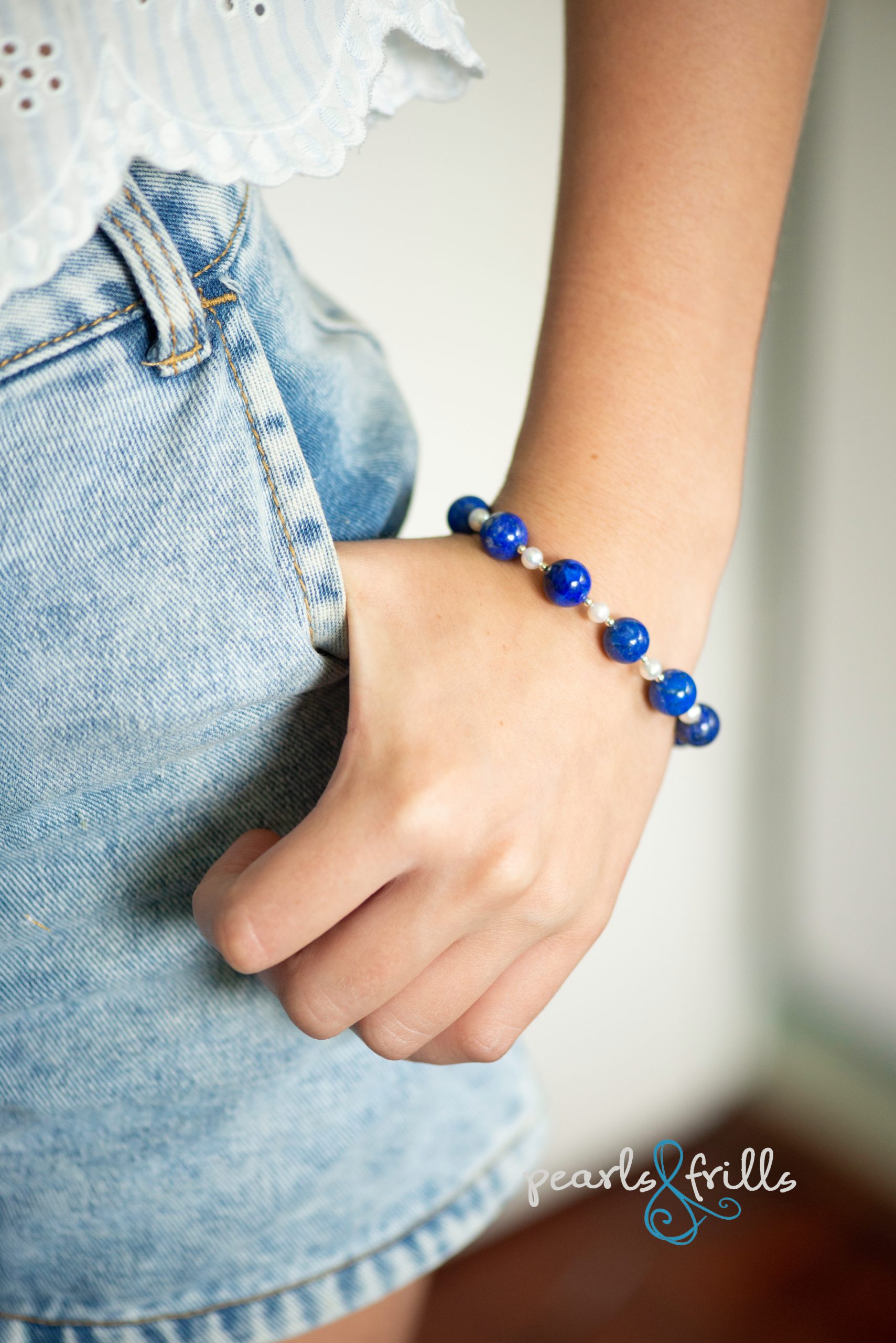 Lapis Lazuli pearl bracelet - sterling silver 2 lapis lazuli pearl bracelet