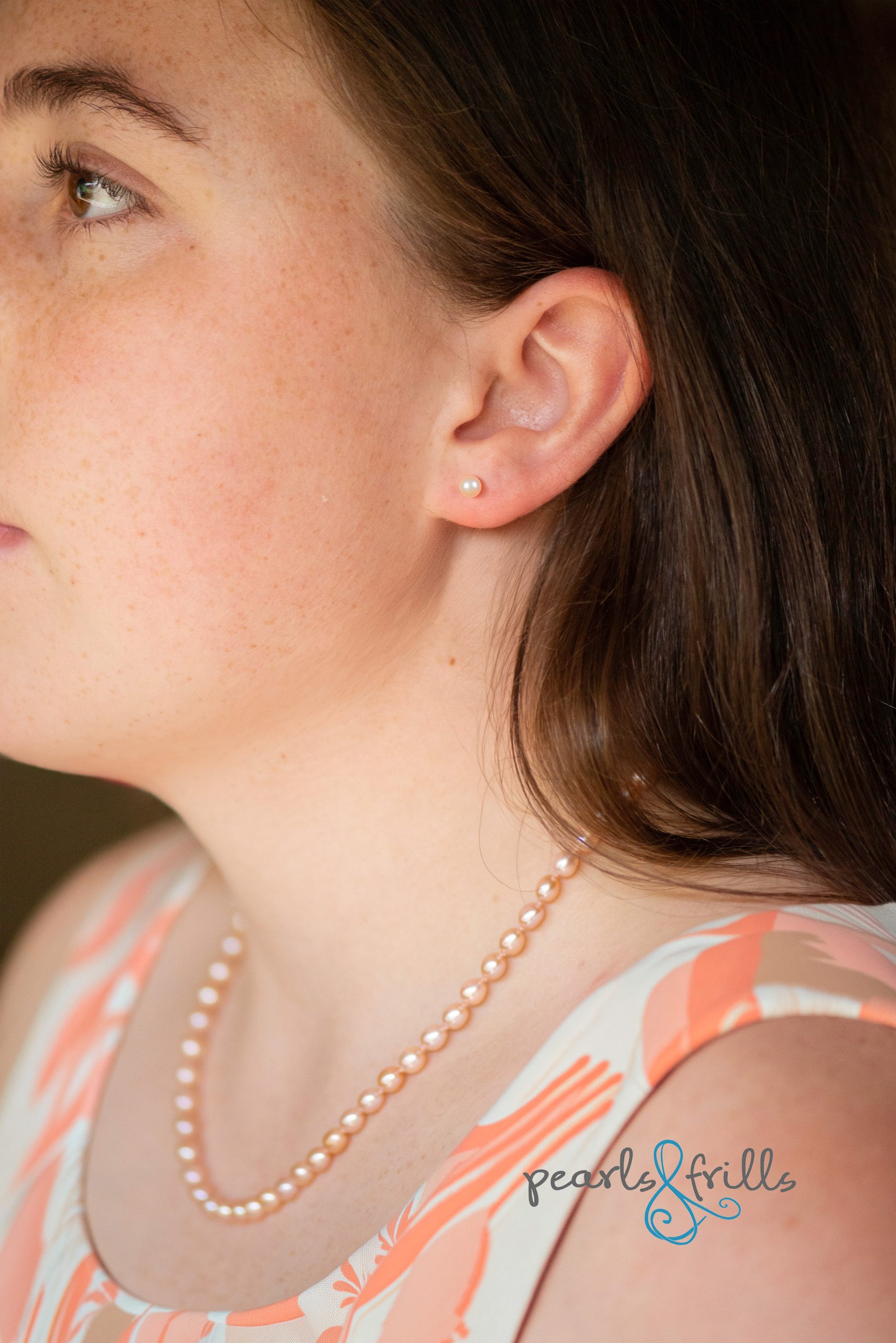 Peach pearl necklace - Sterling silver 5 peach rice pearl necklace