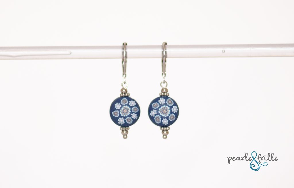 navy floral earring
